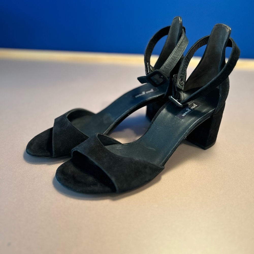 Paul Green Lonnie Sandals Black Suede Ankle Strap Block Heel Women Size 6
